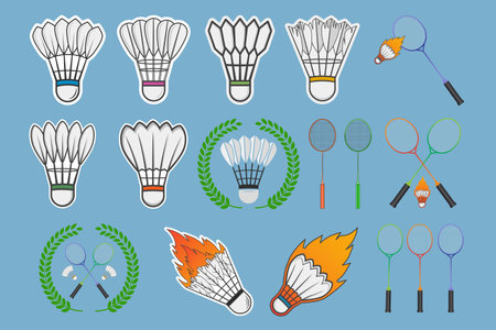 Badminton Vector Bundle, Badminton Vector Cork Bundle, Racket illustration, Racket Vector, Sports elements, Badminton  Ball, vector, colorful vector, rgb vector, Badminton colorのイラスト素材