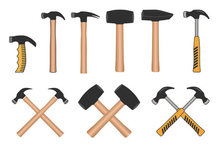 Hammer illustration Bundle, Carpenter Vector Bundle, Mechanic Clipart Bundle, Mechanic Tools, Carpenter tools, Worker elements, Labor equipment, Worker elements, Cross Hammerのイラスト素材