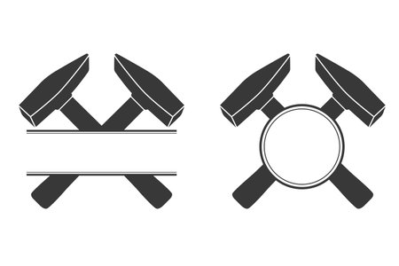 Hammer Monogram, Hammer Logo, Hammer Monogram Vector, Hammer illustration, Carpenter Vector, Mechanic Monogram silhouette, Mechanic Monogram, Carpenter tools, Worker elementsのイラスト素材