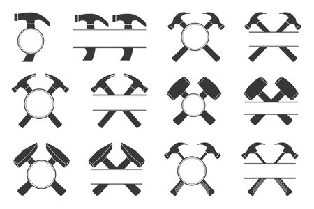 Hammer Monogram Bundle, Hammer Logo Bundle, Hammer Monogram Vector, Hammer illustration, Carpenter Vector Bundle, Mechanic Monogram silhouette, Mechanic Monogram,のイラスト素材