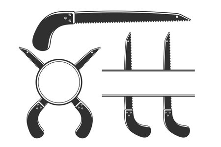 Saw Monogram, Saw Silhouette Monogram,  Hardware Monogram, Hardware Silhouette, Saw Silhouette, Worker elements, Labor equipment, Repair tools, Forest tools, Woodcutter, Woodsman,のイラスト素材