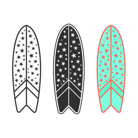 Surfing board Vector, Surf Board Illustrations, Surfboard clip art, Surfing, Surf Board, Surfing Silhouette, Silhouette, outline vector, Summer, Summer Elements, Summer holidayのイラスト素材