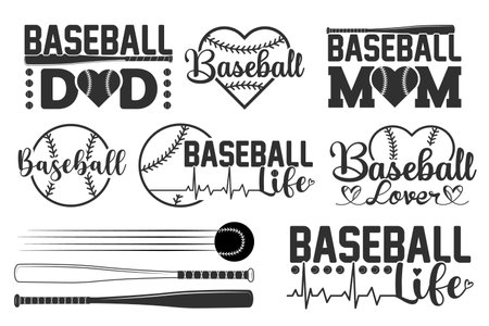 Baseball typography Bundle, Baseball Vector Bundle, Sports, Baseball, vector, silhouette, Sports silhouette, Baseball logo Bundle, Game vector, Game tournament, Baseball Tournamentのイラスト素材