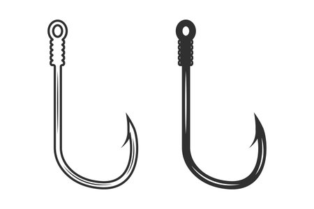 Fishing Hook Vector, Fishhook silhouette, Fishing Hook Set, Premium Quality Fishing Hook Vectors, Antique-Inspired Fishing Hook Graphics, Detailed Vector Designs for Anglersのイラスト素材