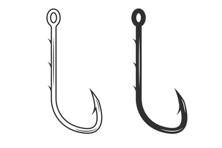 Fishing Hook Vector, Fishhook silhouette, Fishing Hook Set, Premium Quality Fishing Hook Vectors, Antique-Inspired Fishing Hook Graphics, Detailed Vector Designs for Anglersのイラスト素材