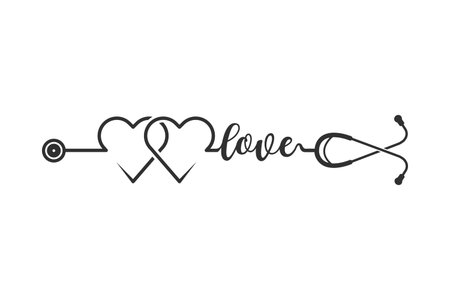 Stethoscope Heart Vector, Medical Stethoscope Heart Shape Vector, Stethoscope Pulse Vector, Heart Health Stethoscope Icon, Medical tools Vector, Stethoscope typography, Doctorのイラスト素材