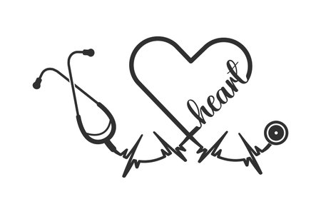 Stethoscope Heart Vector, Medical Stethoscope Heart Shape Vector, Stethoscope Pulse Vector, Heart Health Stethoscope Icon, Medical tools Vector, Stethoscope typography, Doctorのイラスト素材