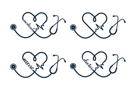 Stethoscope Heart Vector, Medical Stethoscope Heart Shape Vector, Stethoscope Pulse Vector, Heart Health Stethoscope Icon, Medical tools Vector, Stethoscope typography, Doctorのイラスト素材