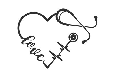 Stethoscope Heart Vector, Medical Stethoscope Heart Shape Vector, Stethoscope Pulse Vector, Heart Health Stethoscope Icon, Medical tools Vector, Stethoscope typography, Doctorのイラスト素材
