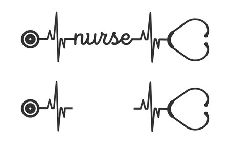 Nurse Typography Design Vector, Medical Stethoscope with Nurse typography, Nurse Typography with Stethoscope Vector Illustration, Stethoscope heartbeat, Nurse typography with nurseのイラスト素材