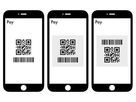 ãQR code/barcode payment appãSmartphone screen image monochrome icon setの写真素材