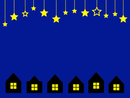 ãOrnament styleãStarry sky and town flat backgroundの写真素材