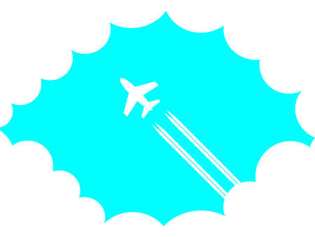 ãFlatãSimple airplane background flying between clouds [flat airplane cloud]の写真素材