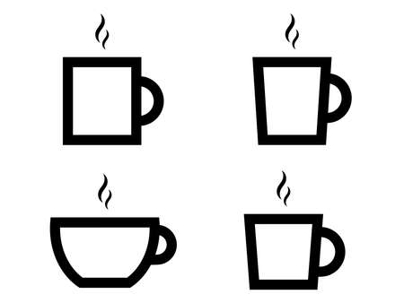 ãFlatãCoffee cup icon set with hot air [black line only / monochrome]の写真素材