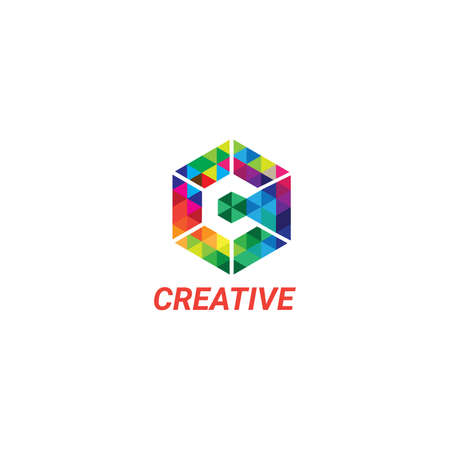 polygon creative letter C logo design template.のイラスト素材