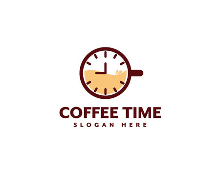 Coffee time logo design template. Coffee cup and clock icon vector illustration. Coffee Time Logo for Brandのイラスト素材