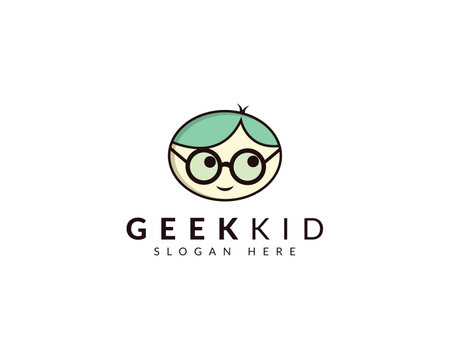 geeky boy face logo vector icon illustration design template - vectorのイラスト素材