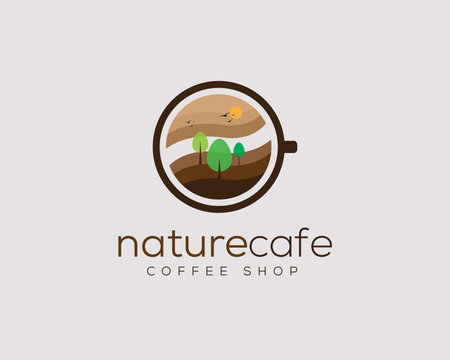 Coffee cup with nature logo template vector icon illustration design.のイラスト素材