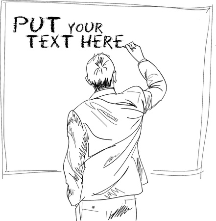male writing something on board. Vector illustration のイラスト素材