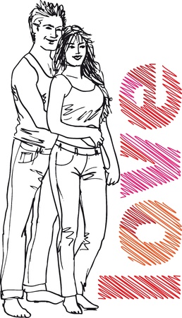 Sketch of couple. Vector illustration.のイラスト素材