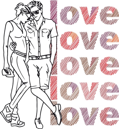Sketch of couple. Vector illustration.のイラスト素材