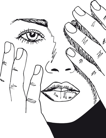 Sketch of beautiful woman face. Vector illustration.のイラスト素材