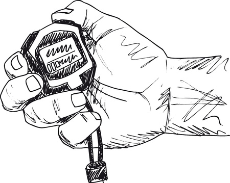 Sketch of Male hand holding a stopwatch. Vector illustration.のイラスト素材