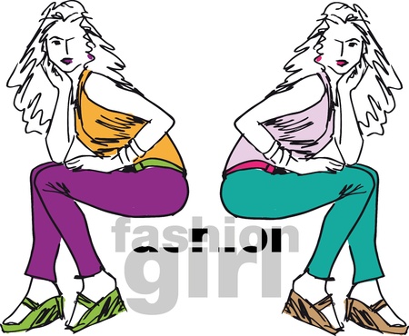 Sketch of fashion woman. Vector illustration.のイラスト素材