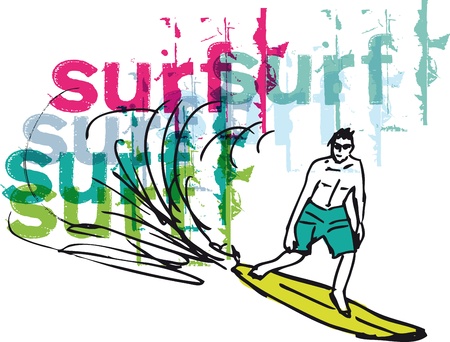 Sketch of man with surfboard. illustrationのイラスト素材