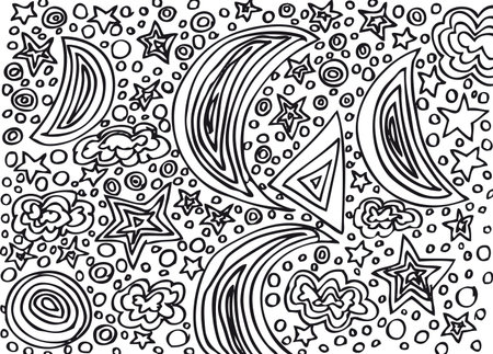 Moon and stars sketch. Vector illustrationのイラスト素材