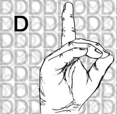 Sketch of Sign Language Hand Gestures, Letter d. Vector illustrationのイラスト素材