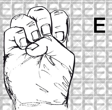 Sketch of Sign Language Hand Gestures, Letter e. Vector illustrationのイラスト素材
