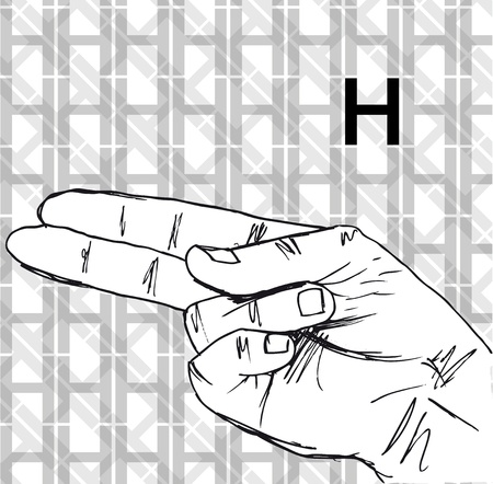 Sketch of Sign Language Hand Gestures, Letter h. Vector illustrationのイラスト素材