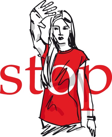sketch of Woman showing his hand in signal of stop. vector illustrationのイラスト素材