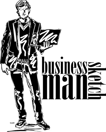 Sketch of fashion handsome man with laptop  Vector illustration のイラスト素材