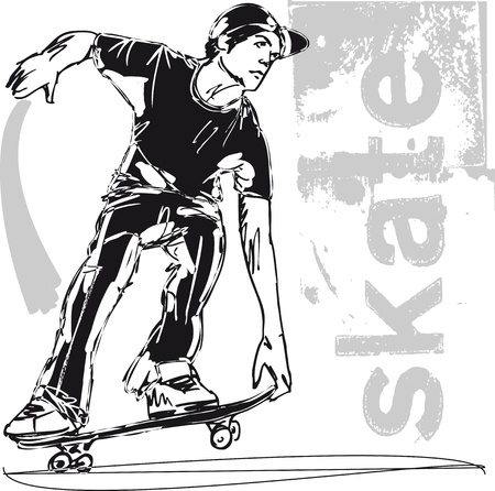 Sketch of Skateboard boy  Vector illustration のイラスト素材