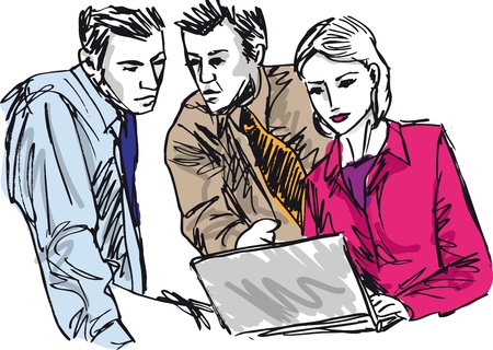 Sketch of successful business people working with laptop at officeのイラスト素材