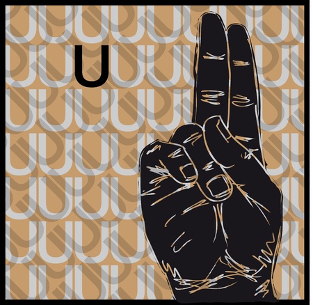 Sketch of Sign Language Hand Gestures, Letter u illustrationのイラスト素材