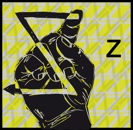 Sketch of Sign Language Hand Gestures, Letter z illustrationのイラスト素材