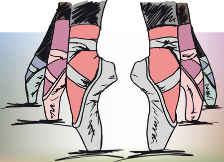 Sketch of ballet dancer's feet. Vector illustrationのイラスト素材