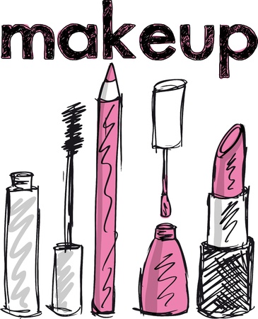 Sketch of Makeup products. Vector illustration Sketch of Makeup products. Vector illustration