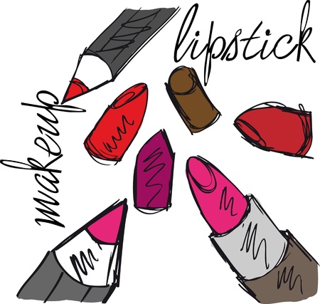 Sketch of Lipsticks and lipliners isolated on a white background. Vector illustration のイラスト素材