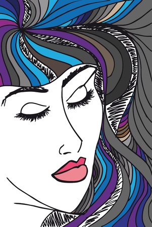 Abstract sketch of woman face. Vector illustration.のイラスト素材