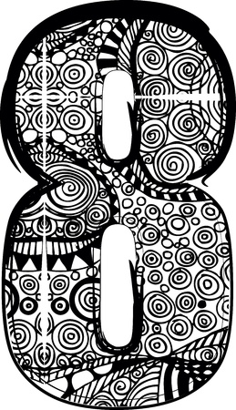 Number 8 with abstract drawing. Vector illustrationのイラスト素材