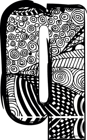 Letter q with abstract drawing.のイラスト素材