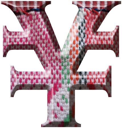 Yen Symbol made with hand made woolen fabricの写真素材