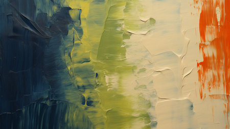 abstract oil painting on canvas with yellow, blue and green colors