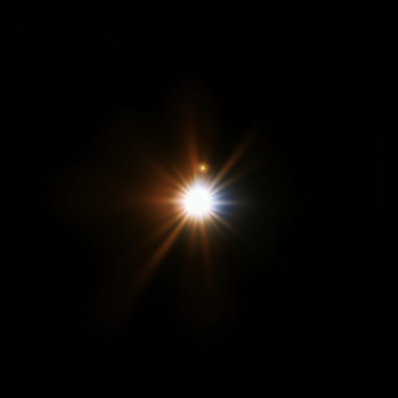 star with lens flare and bokeh effect on black background.