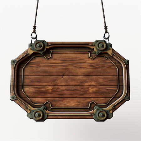 Wooden board hanging on a rope. Isolated on white backgroundの写真素材