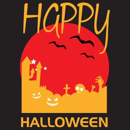 Halloween greeting card. Vector illustration in flat design style on dark background.のイラスト素材